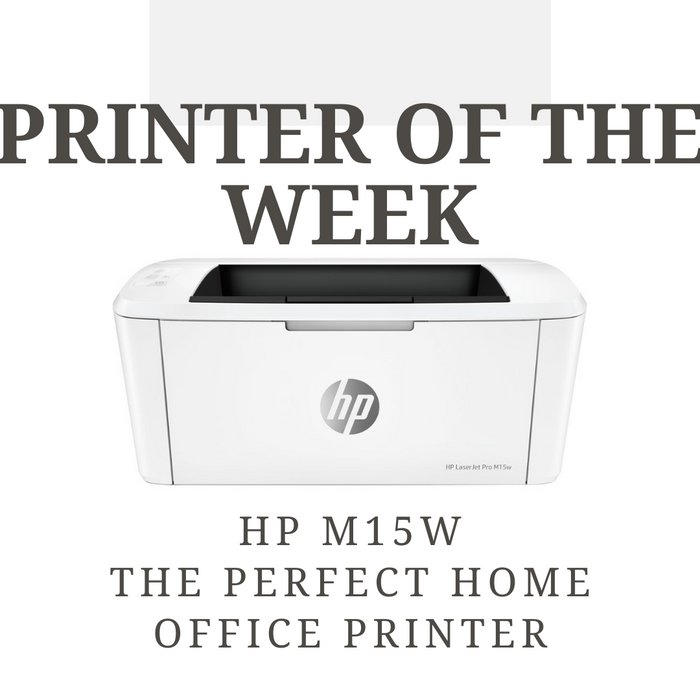 Image of the HP M15W printer with text 'printer of the week, HP M15w the perfect home office printer'