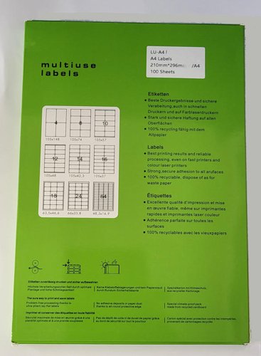 A4 Labels 1 Per Sheet