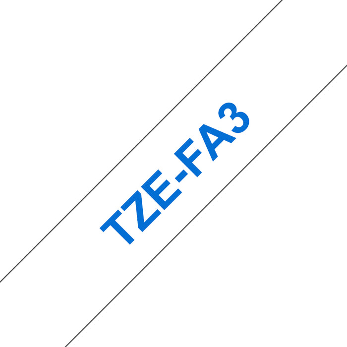 Brother TZe-FA3 24mm DirectLabel Textile Ribbon Blue on White 12mm x 3m