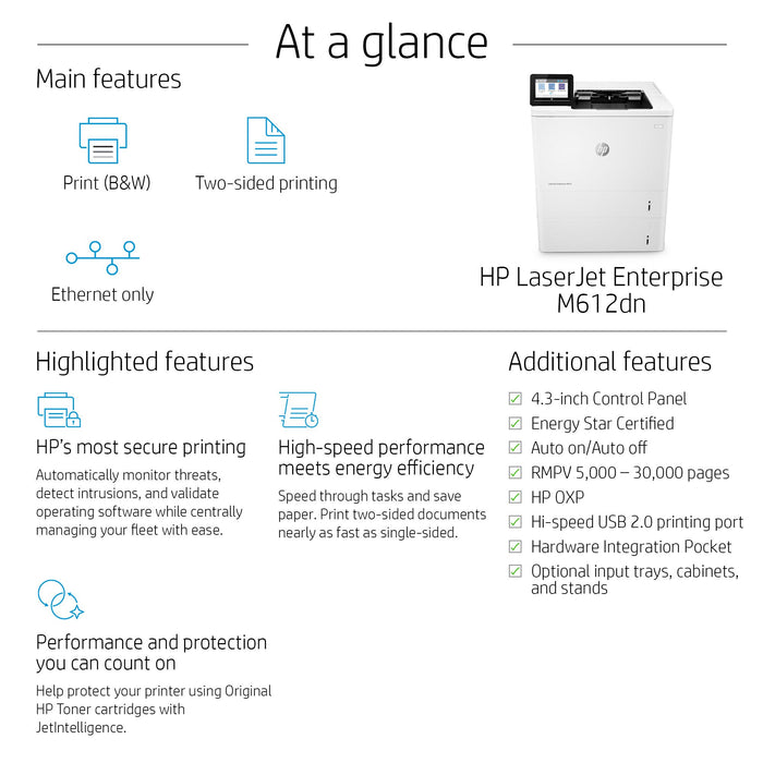 HP LaserJet Enterprise M612dn Network Mono Laser A4 Printer