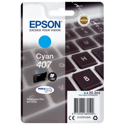 Original Epson 407 Cyan Ink Cartridge (C13T07U240)